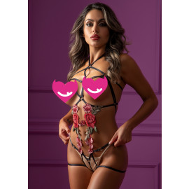 Daring Intimates Roses Strappy Teddy with Pasties