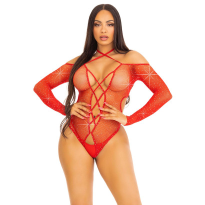 Leg Avenue Crotchless Teddy with Halter 89316 Red