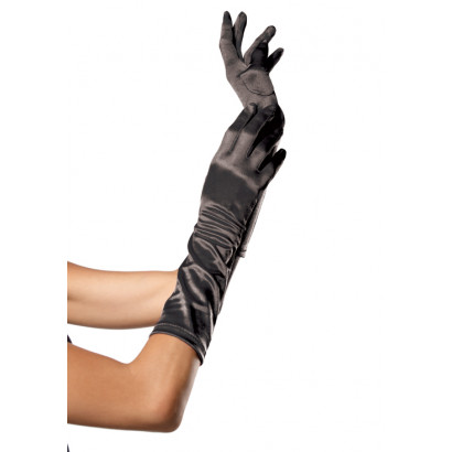 Leg Avenue Elbow Length Satin Gloves 8B Black