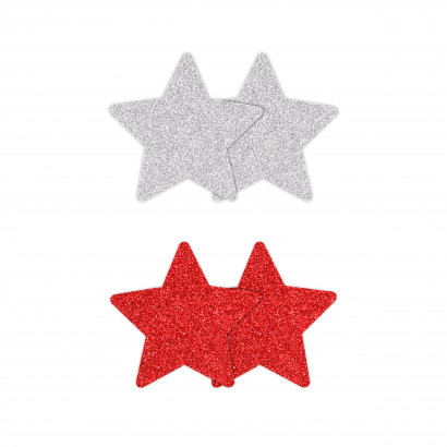 NS Novelties Pretty Pasties Glitter Stars Red Silver 2 Pairs